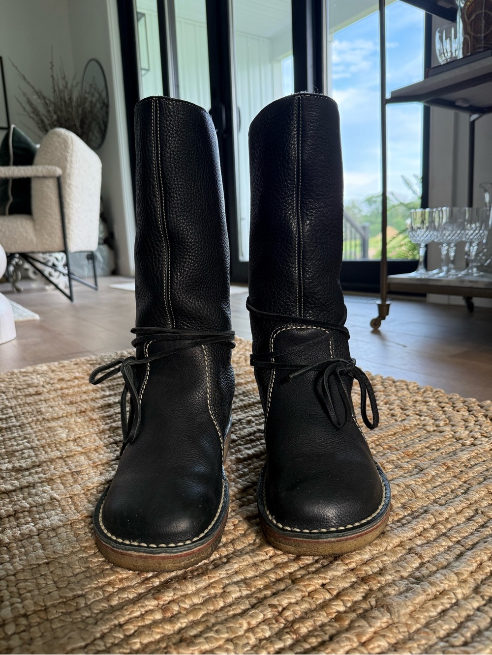 Black Leather and Shearling Women's Boots